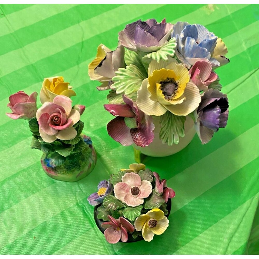 Vintage Bone China Floral Figurines England Crown Staffordshire Denton Trio Lot